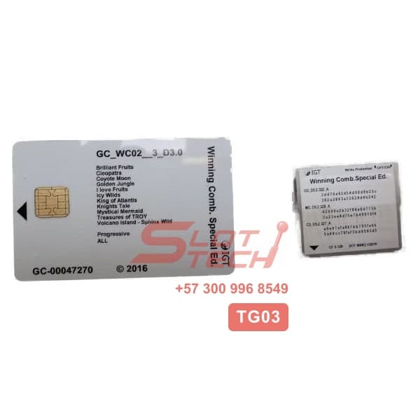 Tarjeta de memoria CompactFlash con etiqueta, junto a la tarjeta de juego del mismo conjunto