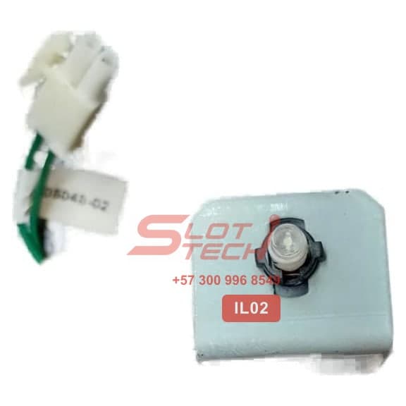 Indicador LED con su soporte y conector, visto de frente